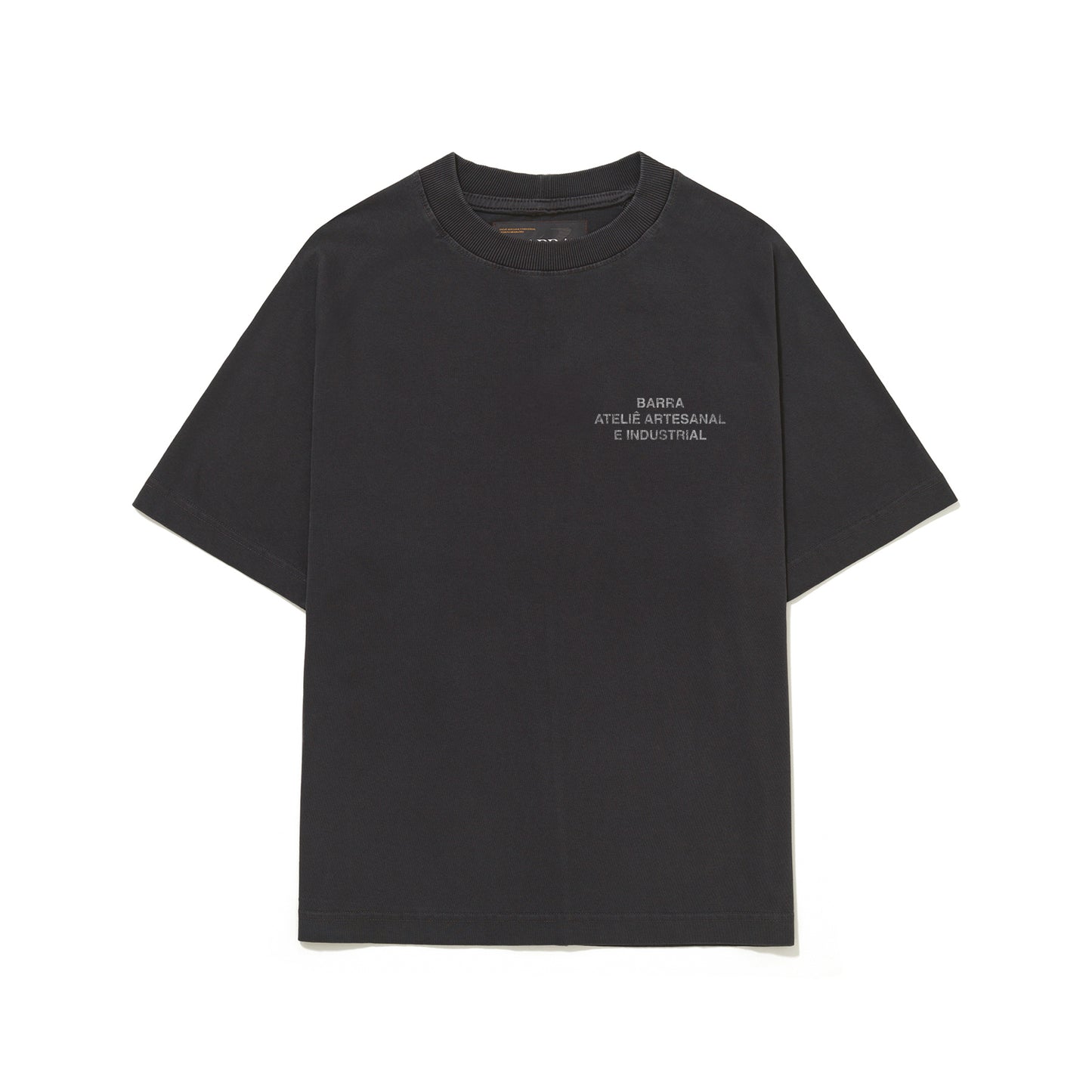 CAMISETA BARRA CREW ASSINATURA ATELIE PRETA ESTONADA