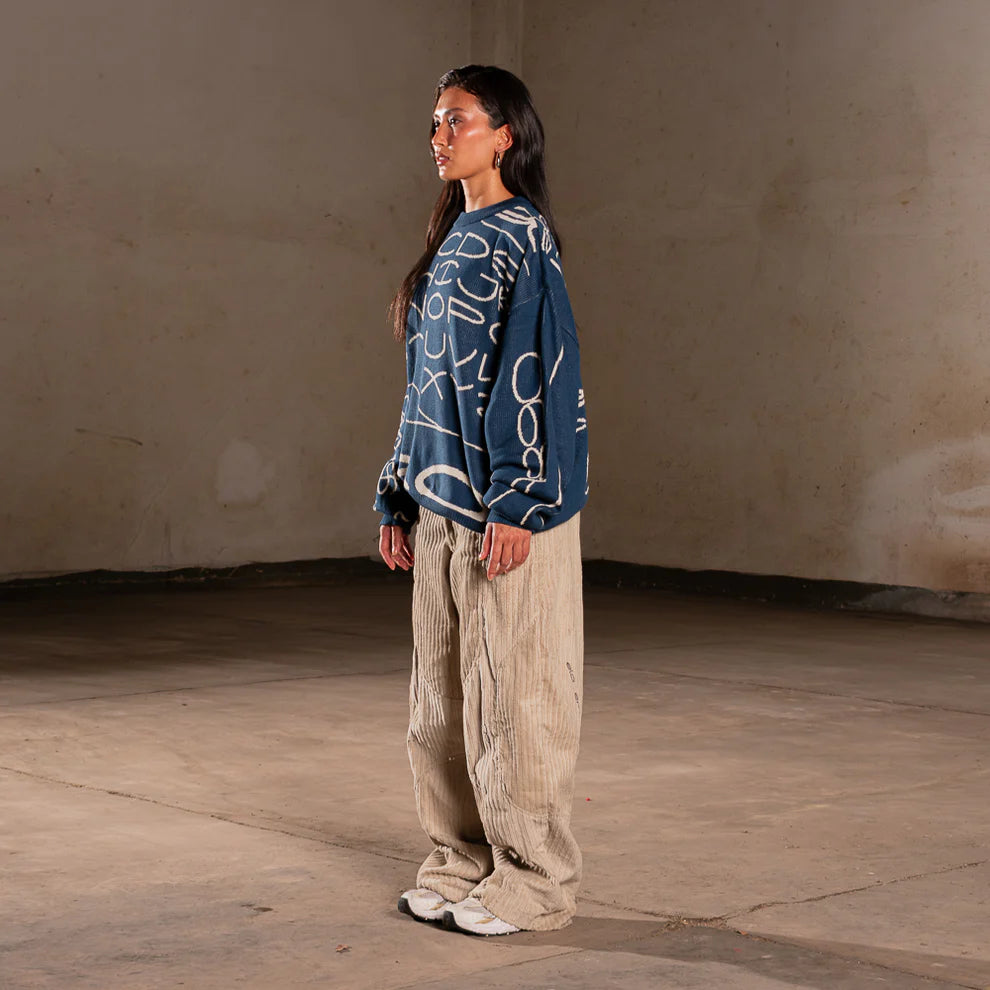 SWEATER ELO EM COMUM TRICOT FAMILY FONT AZUL