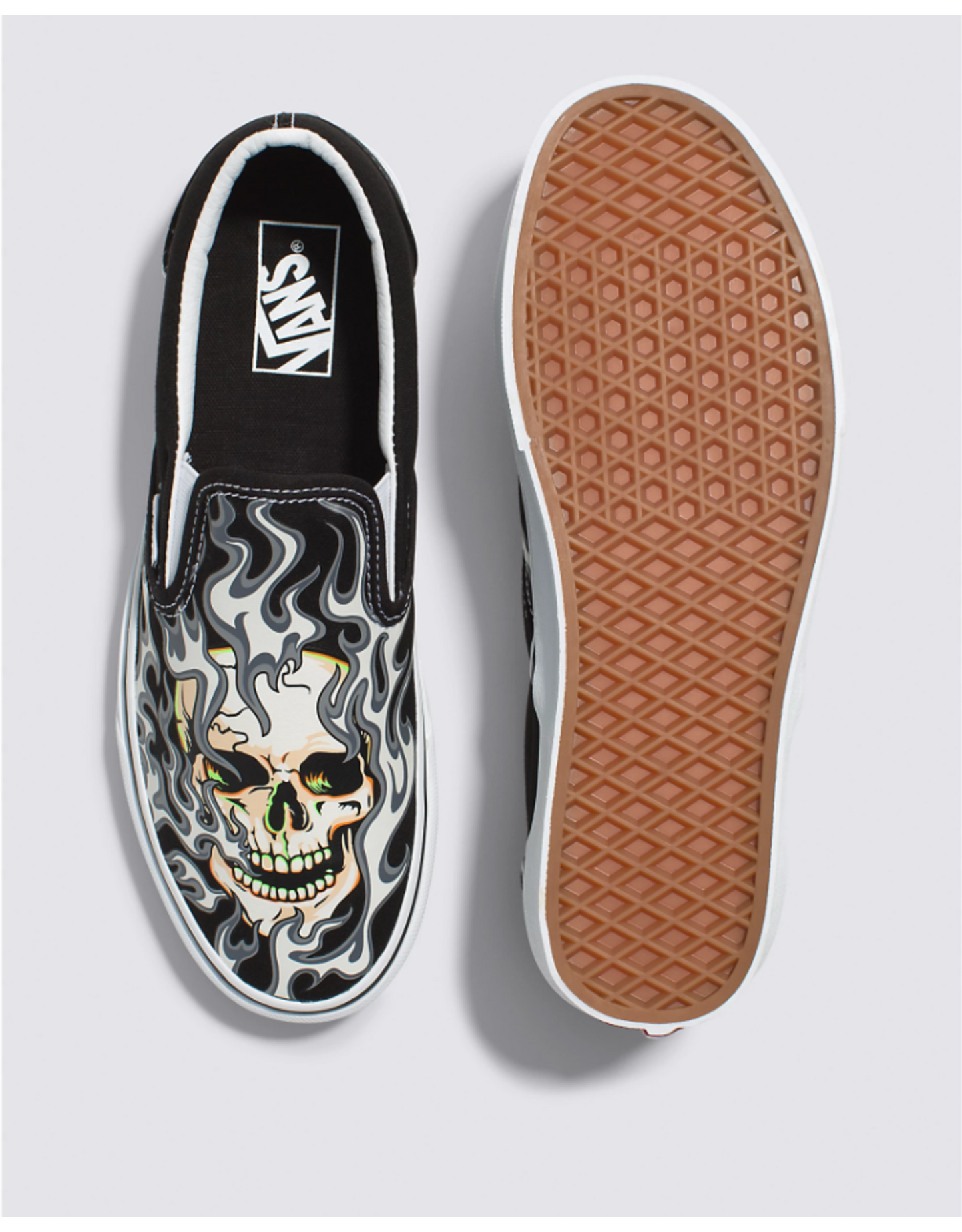 TÊNIS VANS SLIP ON FLAME SKULL BLACK/TRUE WHITE