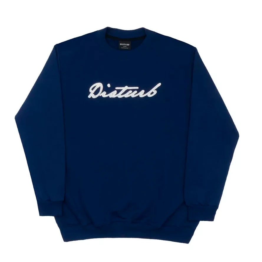 CREWNECK DISTURB CURSIVE SIGNATURE IN BLUE