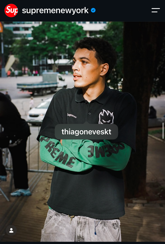 Pedro Biagio e Thiago Neves no collab Supreme x Spitfire