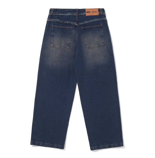 CALÇA HIGH X BARRA JEANS DESCONSTRUIDA AZUL