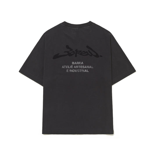 CAMISETA BARRA CREW ASSINATURA ATELIE PRETA ESTONADA