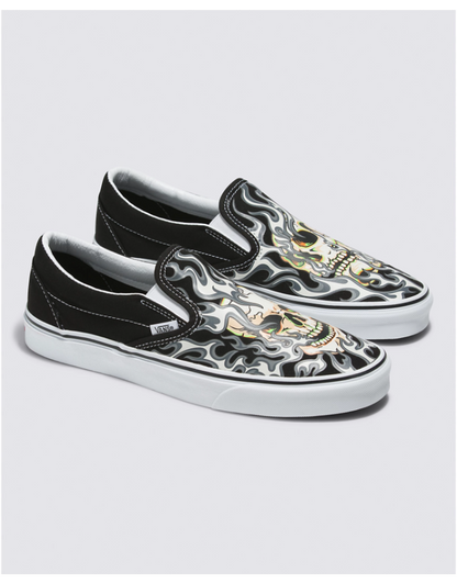 TÊNIS VANS SLIP ON FLAME SKULL BLACK/TRUE WHITE