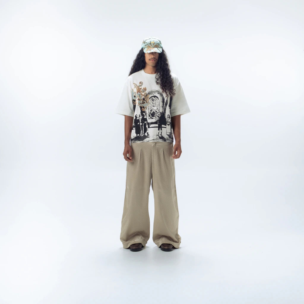 CAMISETA DOWN DIRETORIA EM TROYES JACQUARD OFF WHITE